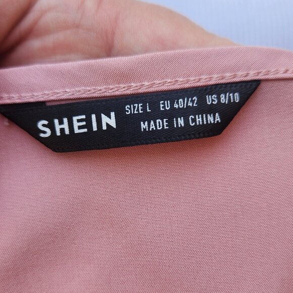 SHEIN Pink V-Neck Dress Ruffle Trim Solid Side Zip Sleeveless - Picture 11 of 13